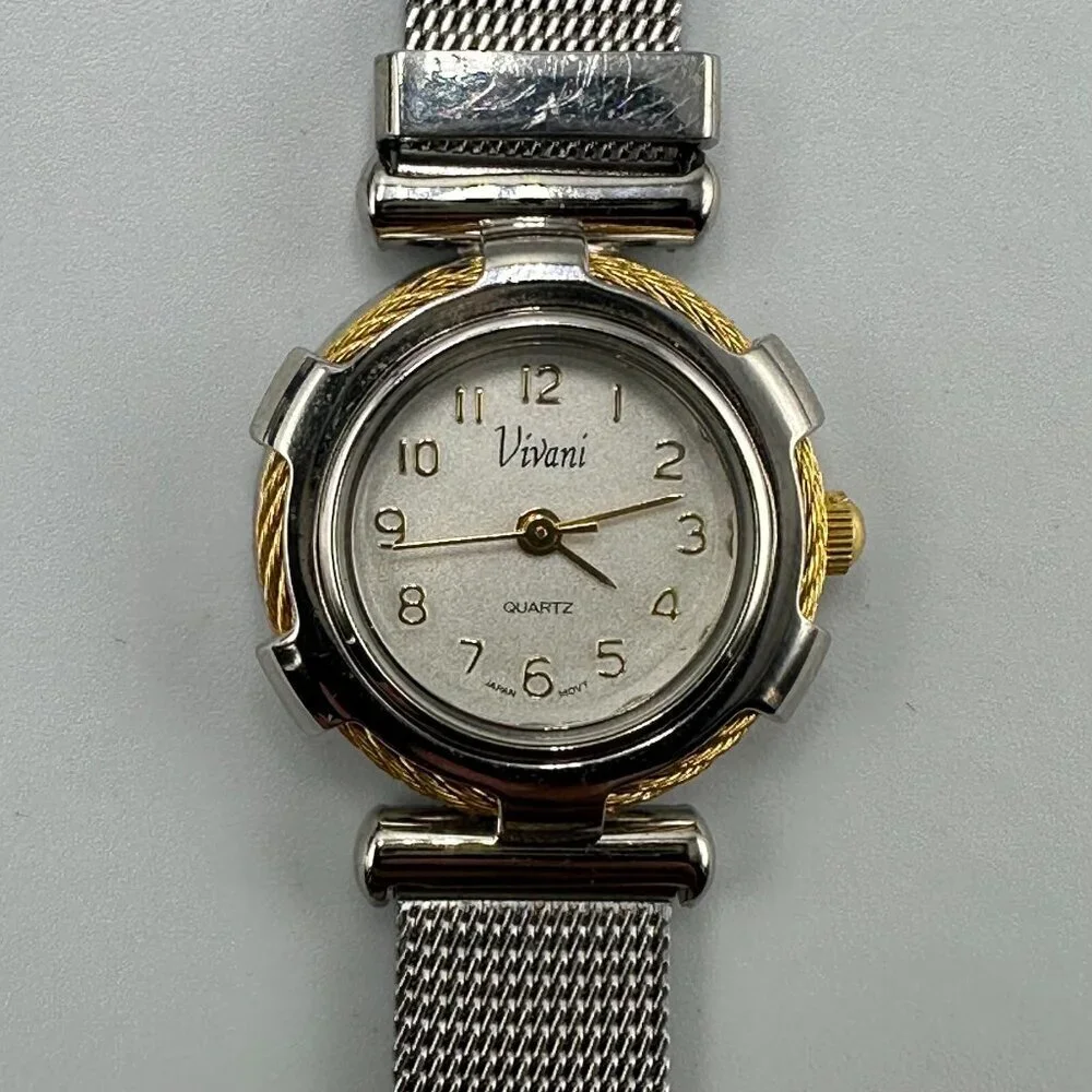 3/$30 Vivani Watch Women Silver Tone Twisted Rope Bezel Mesh Band 8.5